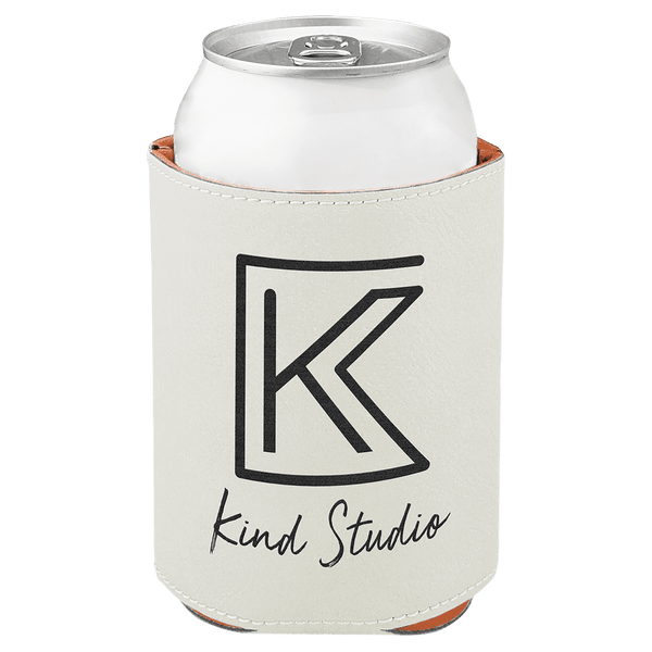 White 3 3/4" Laserable Leatherette Beverage Holder