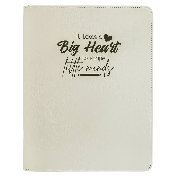 White 9 1/2" x 12" with Zipper Laserable Leatherette Portfolio with Notepad