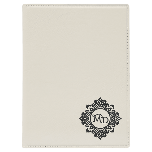 White 7" x 9" Laserable Leatherette Small Portfolio with Notepad
