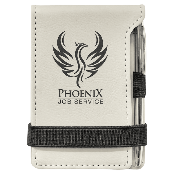 White 3 1/4" x 4 3/4" Laserable Leatherette Mini Notepad with Pen