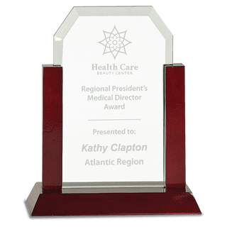 8" Gateway Jade Clip Corner Glass Award with Rosewood Finish Base