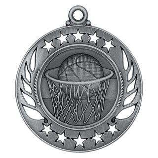 Antique Silver 2 1/4" Basketball Galaxy Medal