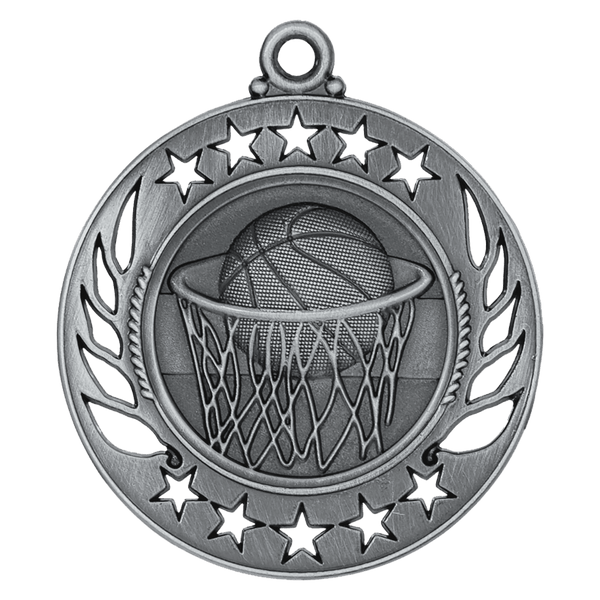 Antique Silver 2 1/4" Basketball Galaxy Medal
