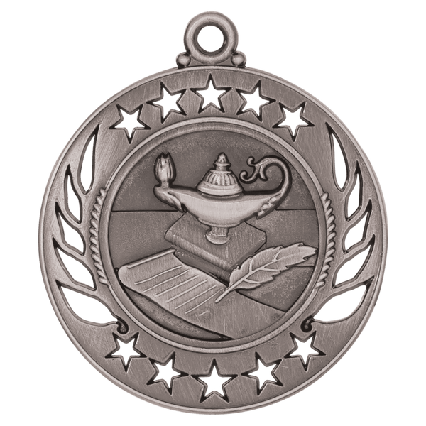 Antique Silver 2 1/4" Lamp of Knowledge Galaxy Medal