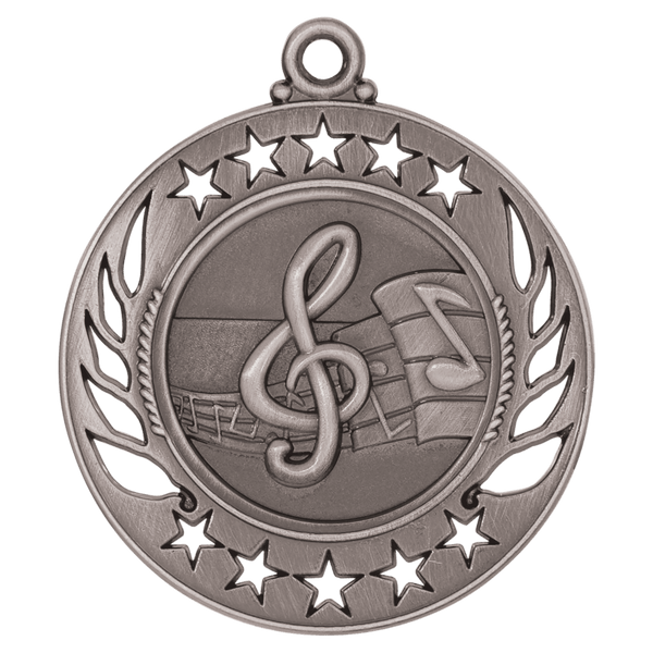 Antique Silver 2 1/4" Music Galaxy Medal