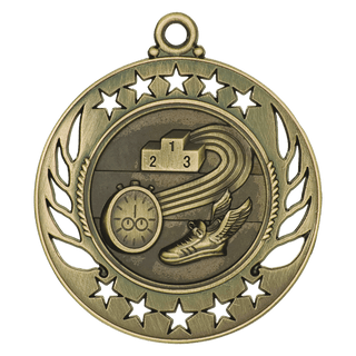 Antique Gold 2 1/4" Track Galaxy Medal