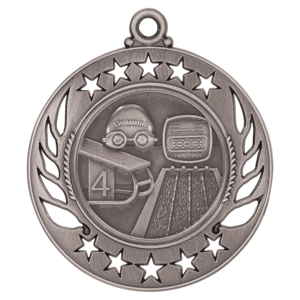 Antique Silver 2 1/4" Swimming Galaxy Medal