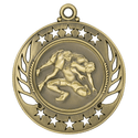 Antique Gold 2 1/4" Wrestling Galaxy Medal