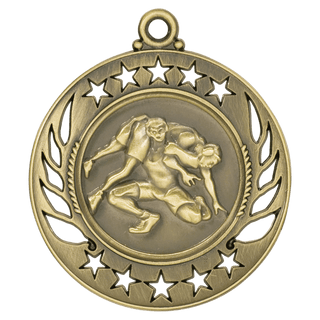 Antique Gold 2 1/4" Wrestling Galaxy Medal