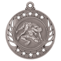Antique Silver 2 1/4" Wrestling Galaxy Medal
