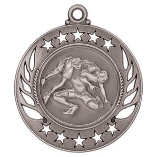 Antique Silver 2 1/4" Wrestling Galaxy Medal