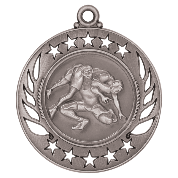 Antique Silver 2 1/4" Wrestling Galaxy Medal
