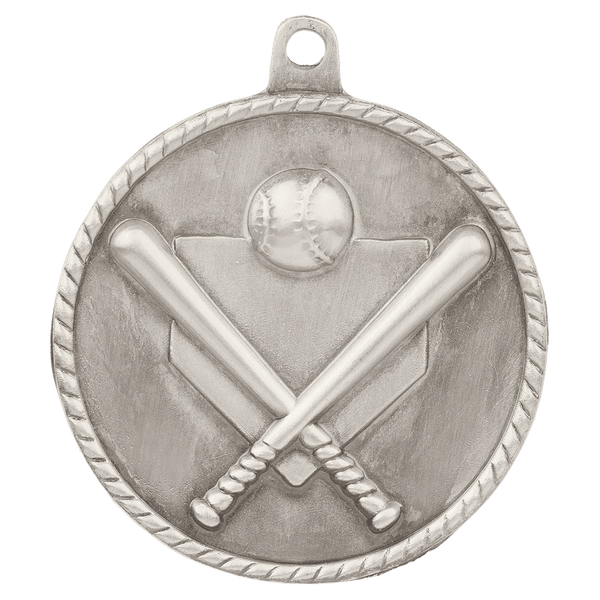 Antique Silver 2" Baseball/Softball High Relief Medal