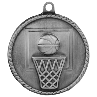 Antique Silver 2" Basketball High Relief Medal