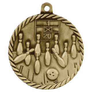 Antique Gold 2" Bowling High Relief Medal