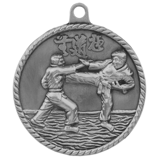 Antique Silver 2" Martial Arts High Relief Medal