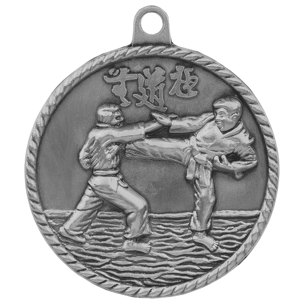 Antique Silver 2" Martial Arts High Relief Medal