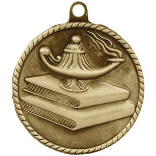 Antique Gold 2" Lamp of Knowledge High Relief Medal