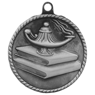 Antique Silver 2" Lamp of Knowledge High Relief Medal