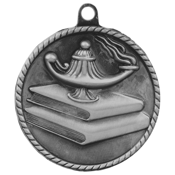 Antique Silver 2" Lamp of Knowledge High Relief Medal
