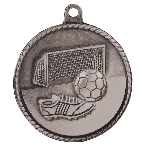 Antique Silver 2" Soccer High Relief Medal