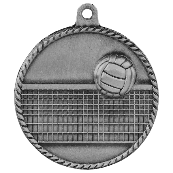Antique Silver 2" Volleyball High Relief Medal