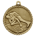 Antique Gold 2" Wrestling High Relief Medal