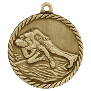 Antique Gold 2" Wrestling High Relief Medal