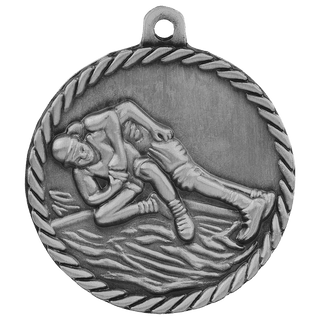 Antique Silver 2" Wrestling High Relief Medal