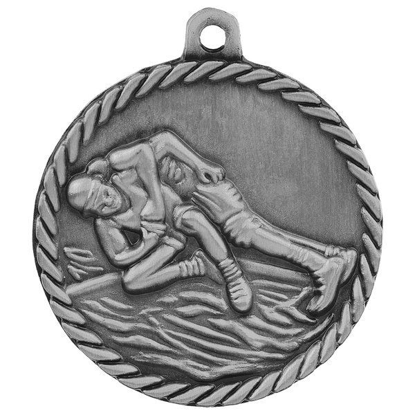 Antique Silver 2" Wrestling High Relief Medal