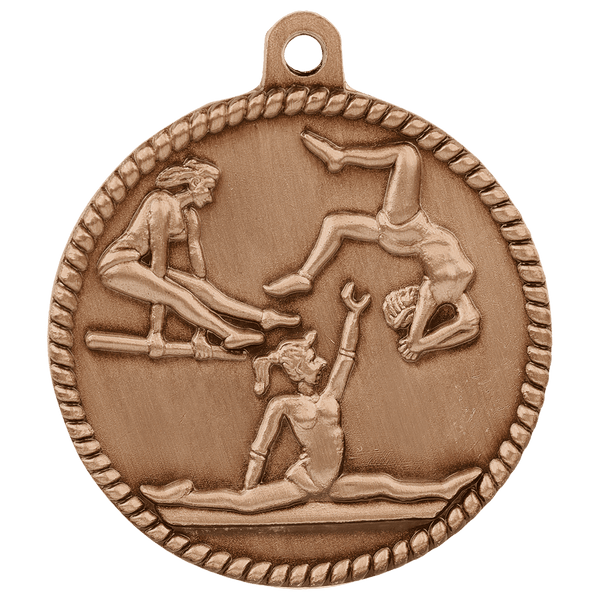 Antique Bronze 2" Female Gymnastics High Relief Medal