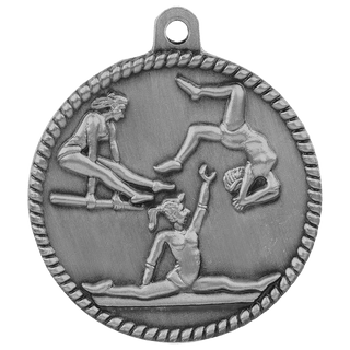 Antique Silver 2" Female Gymnastics High Relief Medal