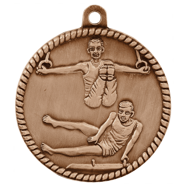 Antique Bronze 2" Male Gymnastics High Relief Medal