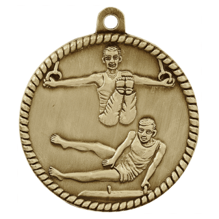 Antique Gold 2" Male Gymnastics High Relief Medal