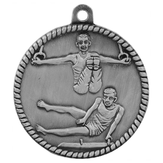 Antique Silver 2" Male Gymnastics High Relief Medal