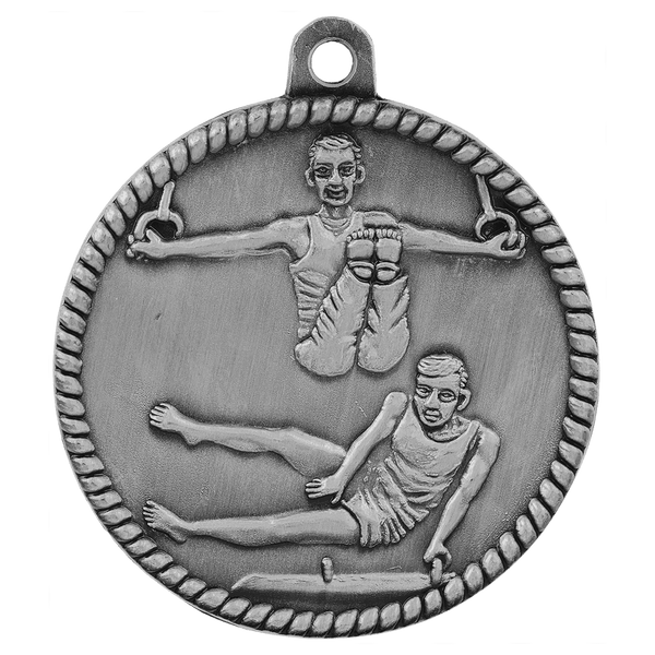 Antique Silver 2" Male Gymnastics High Relief Medal