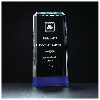 4" x 8 3/4" Premium Series Clear Crystal with Cobalt Blue Crystal Base     Blue Crystal Base