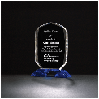 5 3/4" x 7 5/8" Diamond Series Clear Crystal Award with Cobalt Blue Crystal Base
