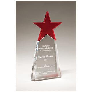 Red Crystal Star on Clear 4 1/8" x 9 1/8" Crystal Base