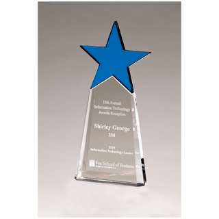 Blue Crystal Star on Clear 4 1/8" x 9 1/8" Crystal Base