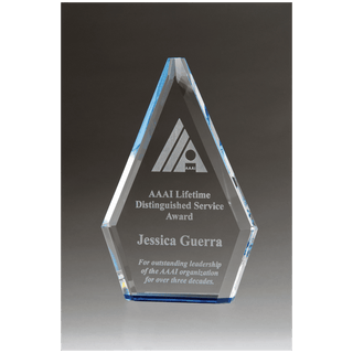 5 7/8" x 9" Flame Series Clear Crystal Award with Blue Accen               ted Bottom