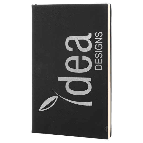 Black/Silver 5 3/8" x 8 1/4" Light Brown Leatherette 110 Page Bound Journal with Ribbon Bookmark