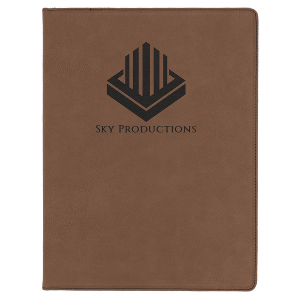 Dark Brown 9 1/2" x 12" Light Brown Laserable Leatherette Portfolio with Lined Pad