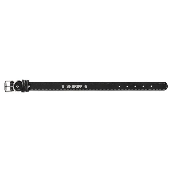 Black/Silver Small 15" x 3/4" Laserable Leatherette Dog Collar
