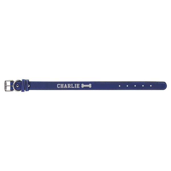 Blue/Silver Small 15" x 3/4" Laserable Leatherette Dog Collar