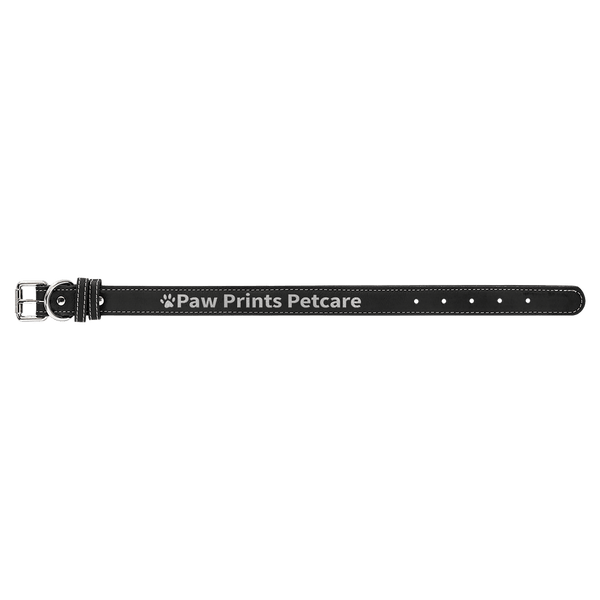 Black/Silver Medium 19" x 1" Laserable Leatherette Dog Collar