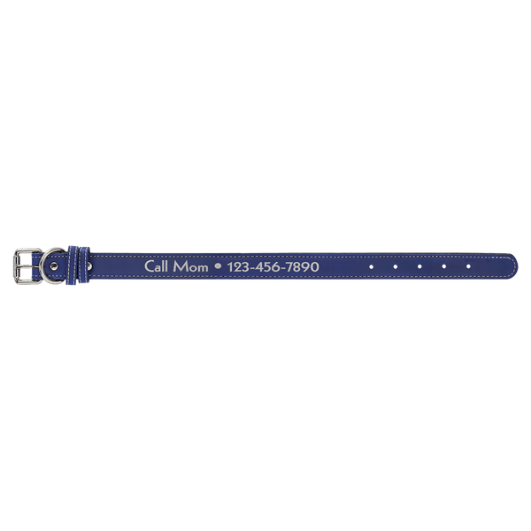 Blue/Silver Medium 19" x 1" Laserable Leatherette Dog Collar