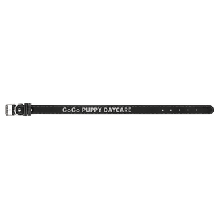 Black/Silver Large 23" x 1" Laserable Leatherette Dog Collar