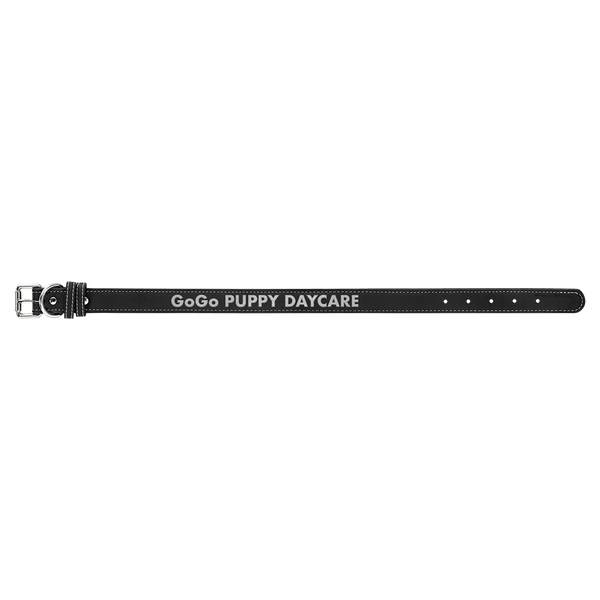 Black/Silver Large 23" x 1" Laserable Leatherette Dog Collar