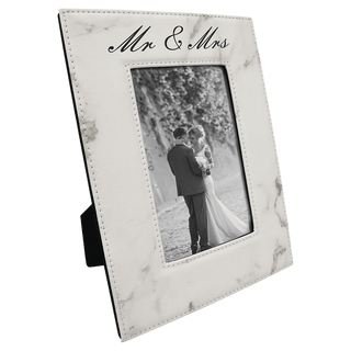 4" x 6" White Marble Laserable Leatherette Photo Frame